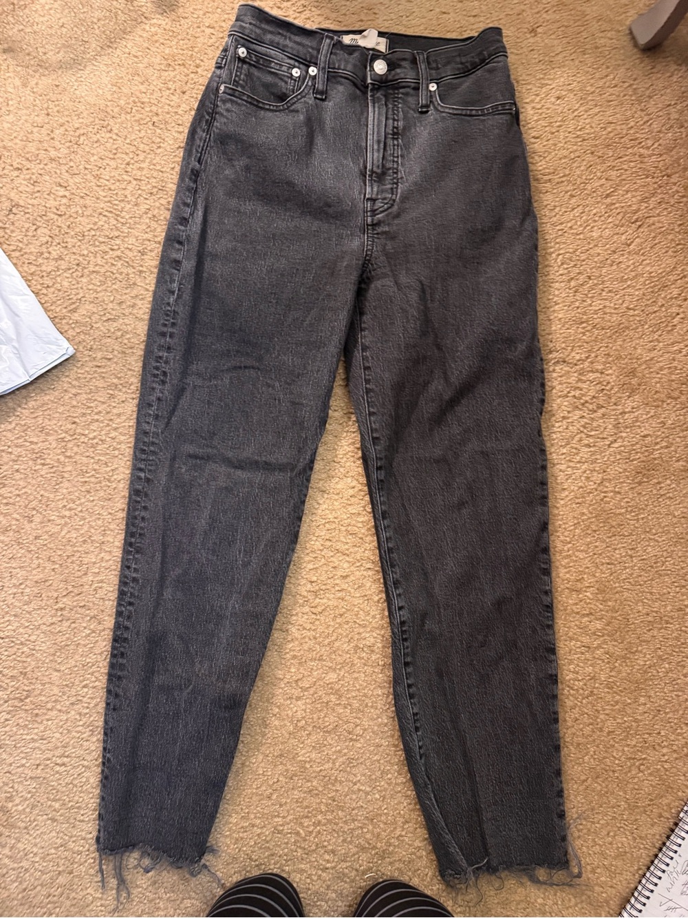 Madewell The Perfect Vintage Straight Jeans Black Wash Raw Hem Size 26